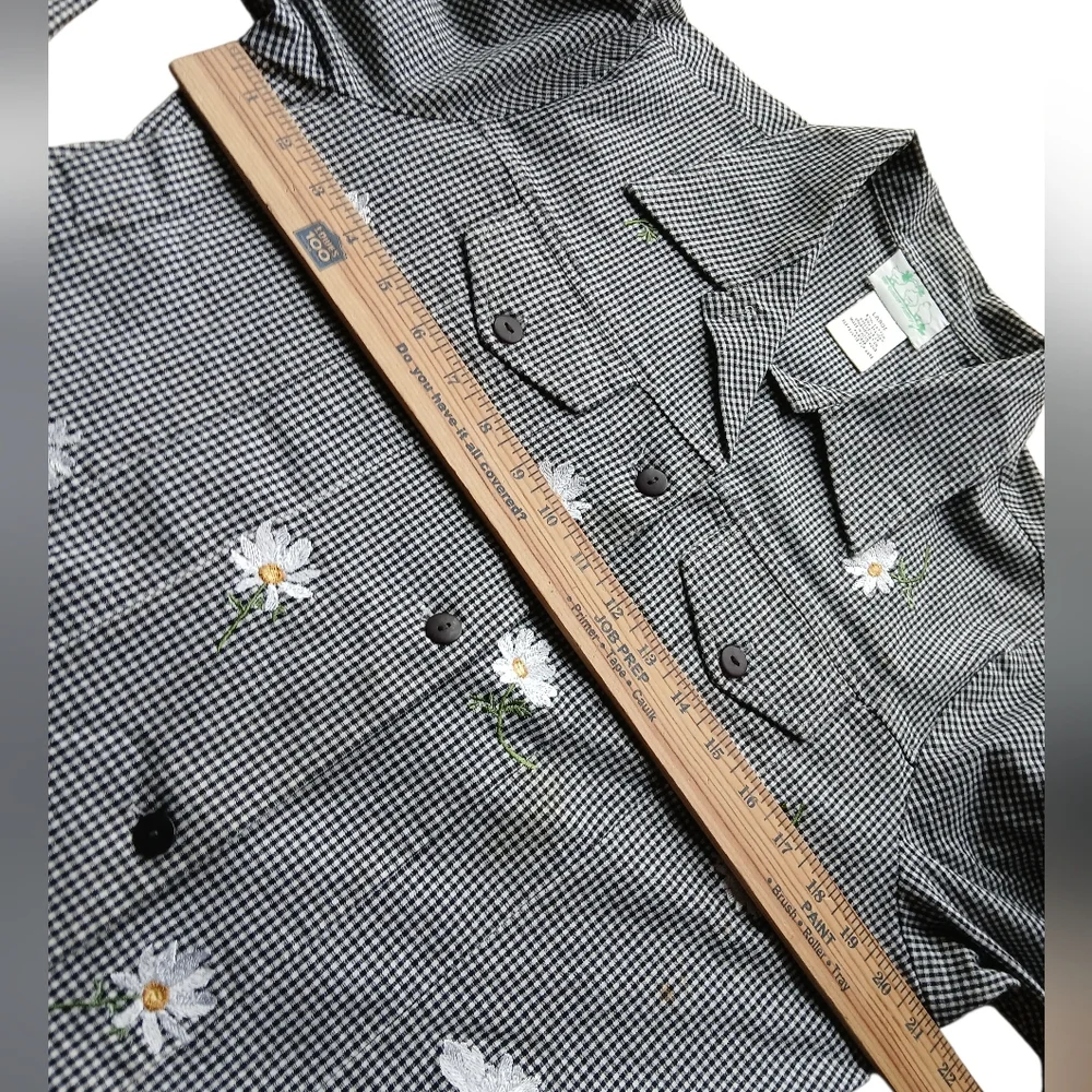 The Quaker Factory Size Large Black and White Checkered Jacket Floral Embroidery - Picture 4 of 7